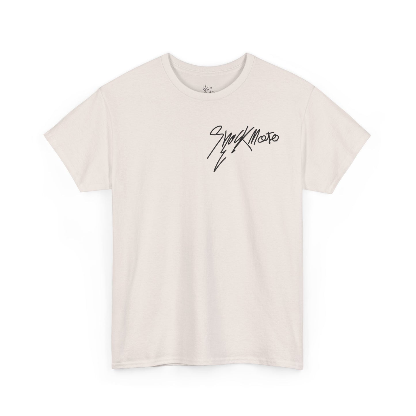 Shockmoto light color dark logo tee