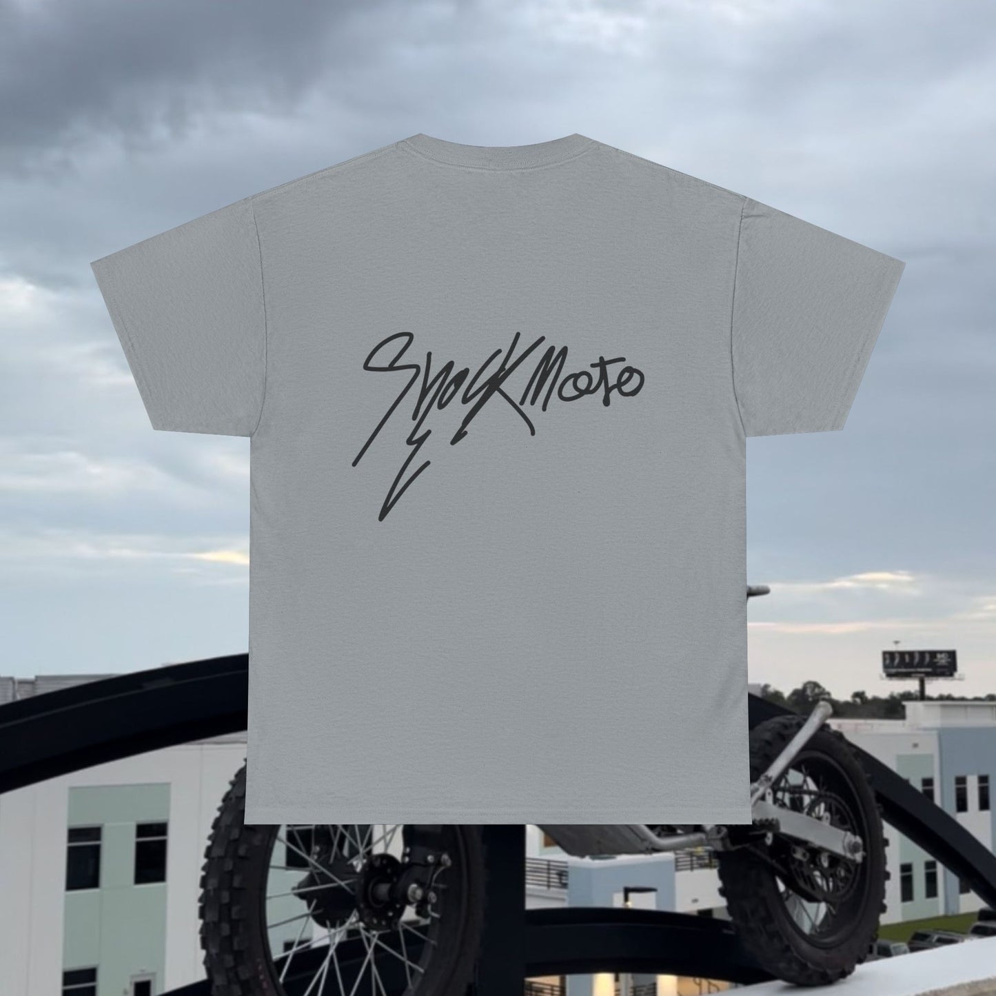 Shockmoto light color dark logo tee