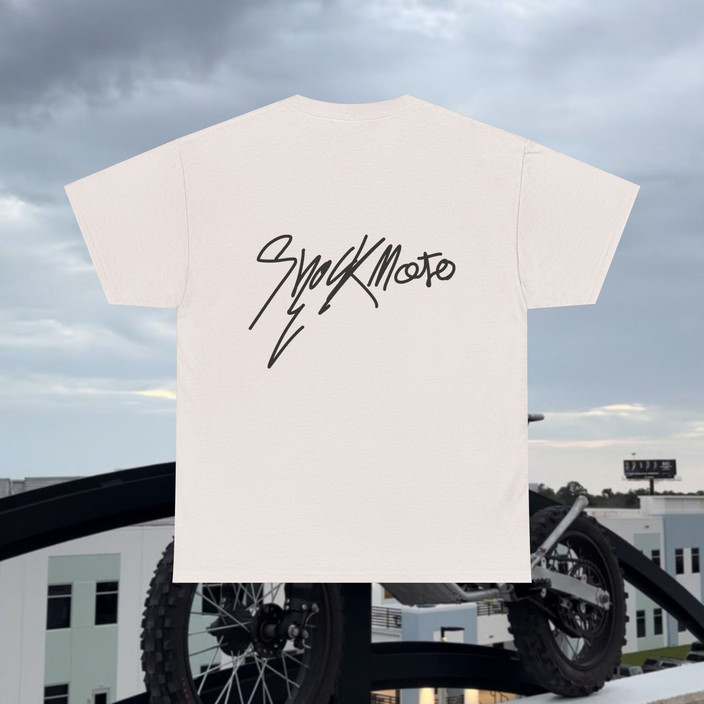 Shockmoto light color dark logo tee